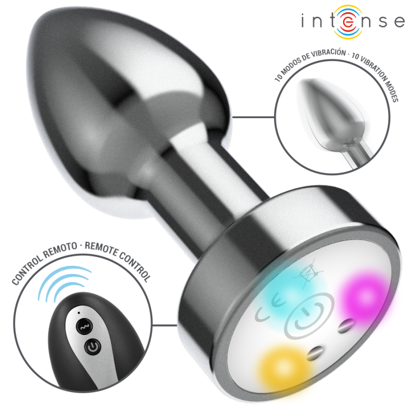 INTENSE - VIBRATING METAL ANAL PLUG WITH LED LIGHTS AND REMOTE CONTROL - SIZE SMALL