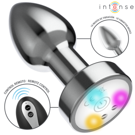 INTENSE - VIBRATING METAL ANAL PLUG WITH LED LIGHTS AND REMOTE CONTROL - SIZE SMALL