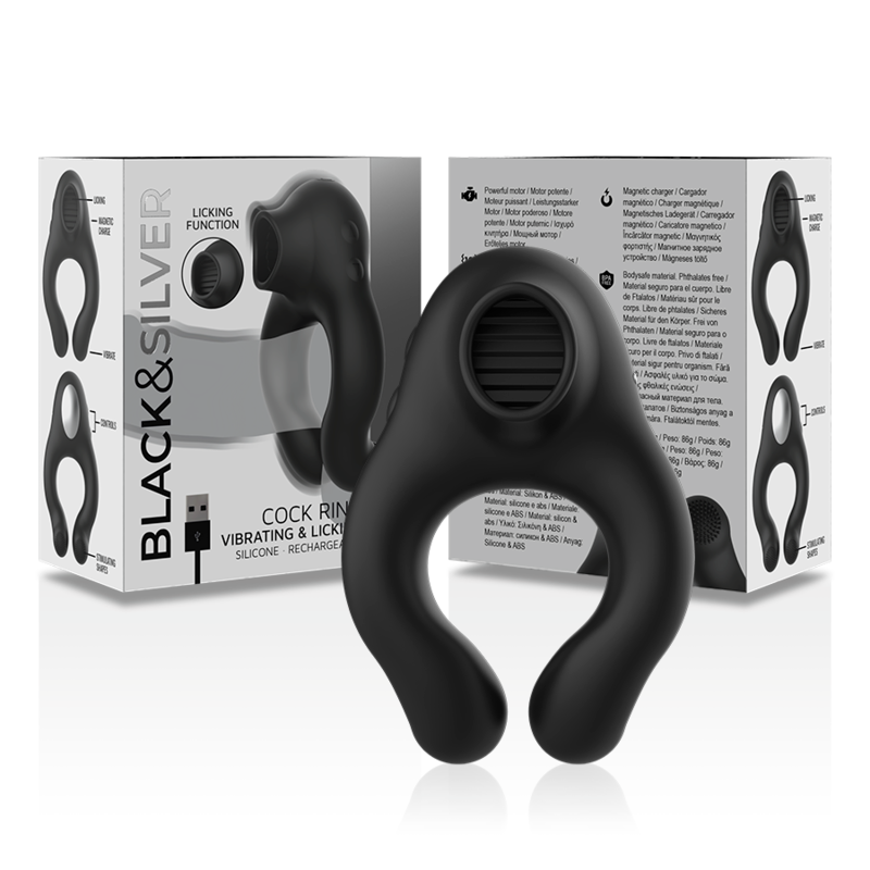BLACK&SILVER | SILICONE VIBRATOR RING - 3 MOTORS RECHARGEABLE