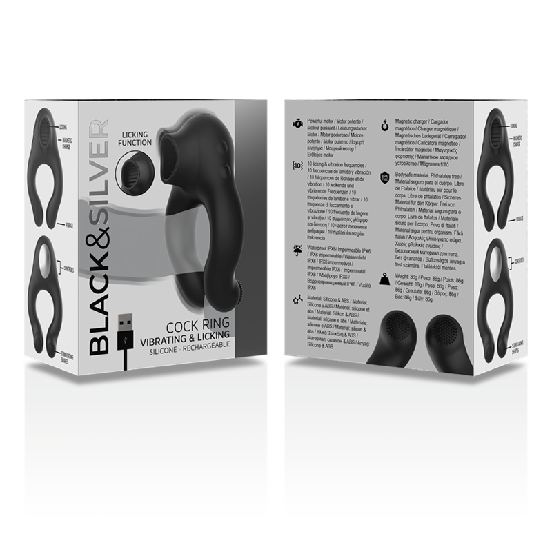 BLACK&SILVER | SILICONE VIBRATOR RING - 3 MOTORS RECHARGEABLE