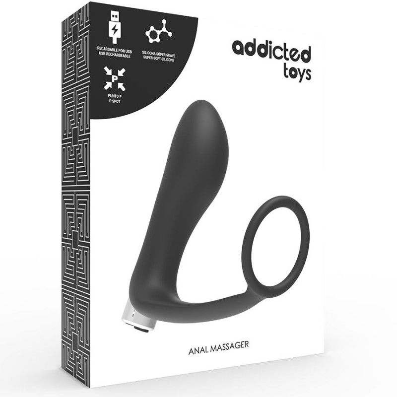 ADDICTED TOYS | PROSTATIC VIBRATOR WITH COCK RING MODEL 1 - BLACK