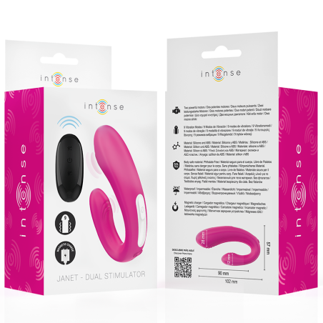 INTENSE | JANET | Διπλός U-Shape Δονητής Με Remote Control - Ροζ