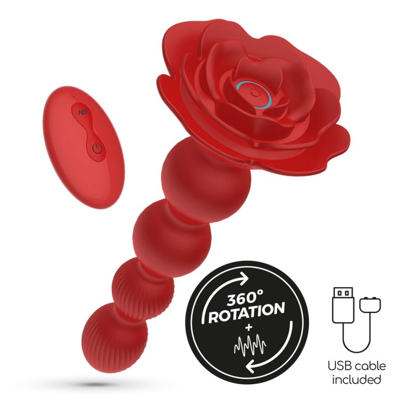 Crushious Rosaline Rotating Anal Rose Plug with Remote Control - Red