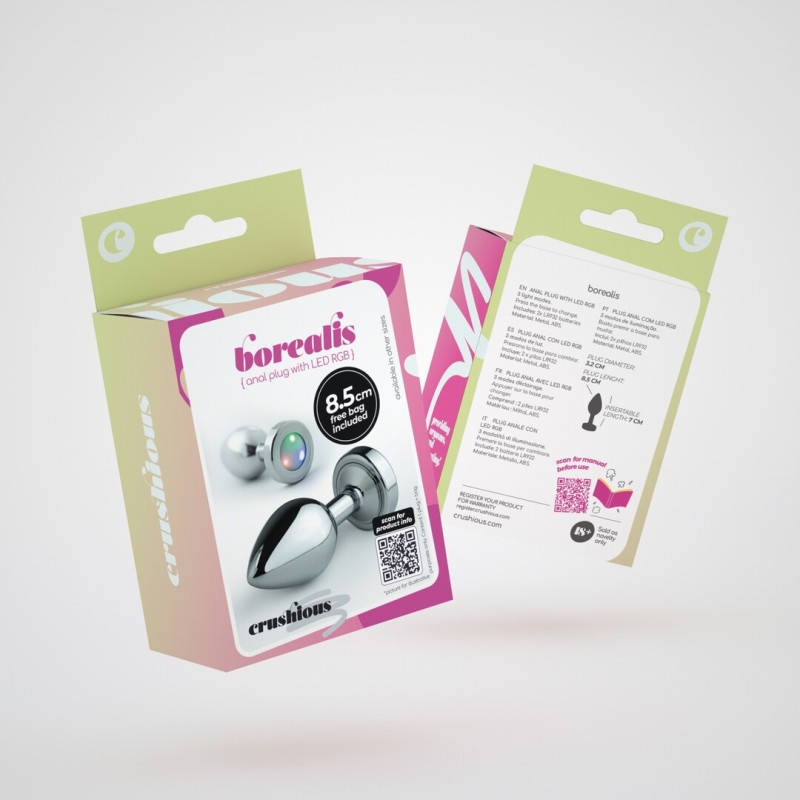 Crushious Borealis Metal Anal Plug LED RGB Medium Silver