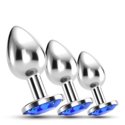 Crushious Bijou Anal Train Trio - Set of 3 Jewel Plugs Blue