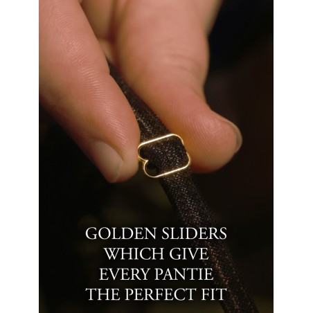 Cloé Open Crotch Thong Adjustable Sliders Gold Details Black S-L