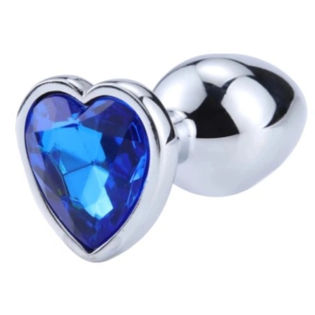 Hearty Butt plug - Silver Anal Plug with Dark Blue Heart Jewel - Small