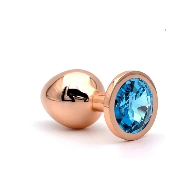 Anal Plug Charm - Ροζ Χρυσό Με Μπλε Κρύσταλλο - Small