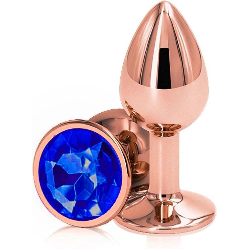 Anal Plug Charm - Ροζ Χρυσό Με Σκούρο Μπλε Κρύσταλλο - Small
