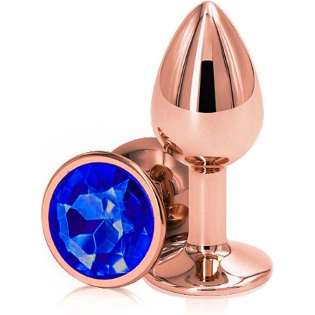 Anal Plug Charm - Ροζ Χρυσό Με Σκούρο Μπλε Κρύσταλλο - Small