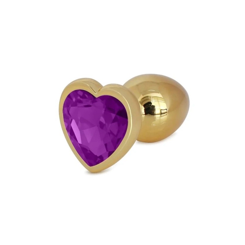 Hearty Buttplug - Gold Anal Plug with Purple Heart Jewel - Small