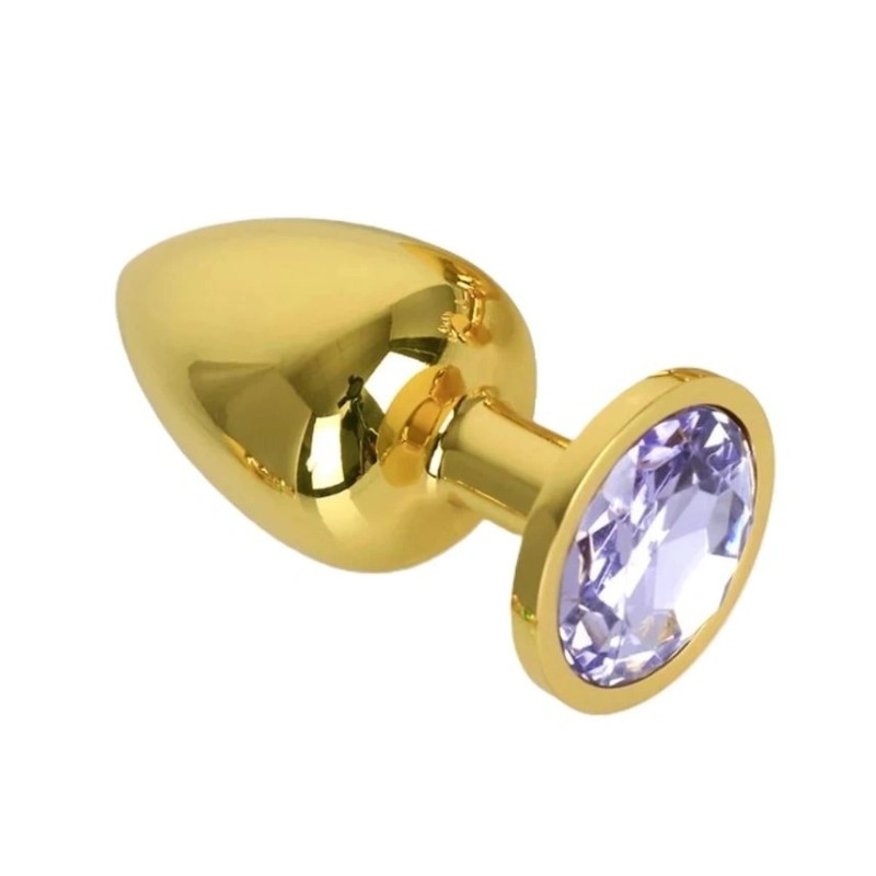 Metallic Buttplug - Χρυσή Πρωκτική Σφήνα Με Ανοιχτό Μοβ Κρύσταλλο - Small