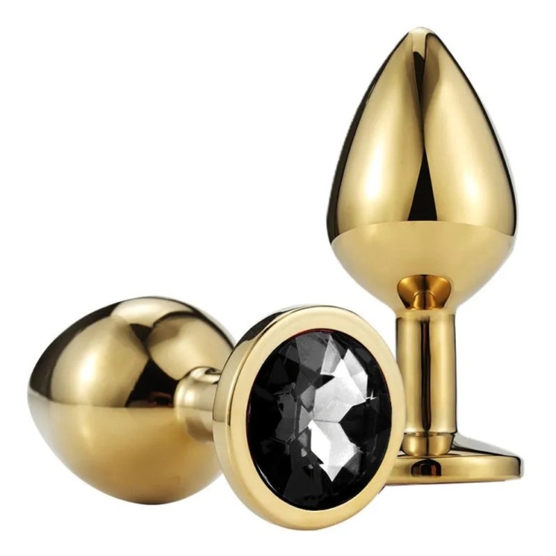 Metallic Buttplug Small Gold Black Crystal