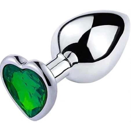 Hearty Butt plug Large Silver with Dark Green Heart Crystal