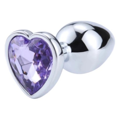 Hearty Butt plug Large Silver with Light Purple Heart Crystal
