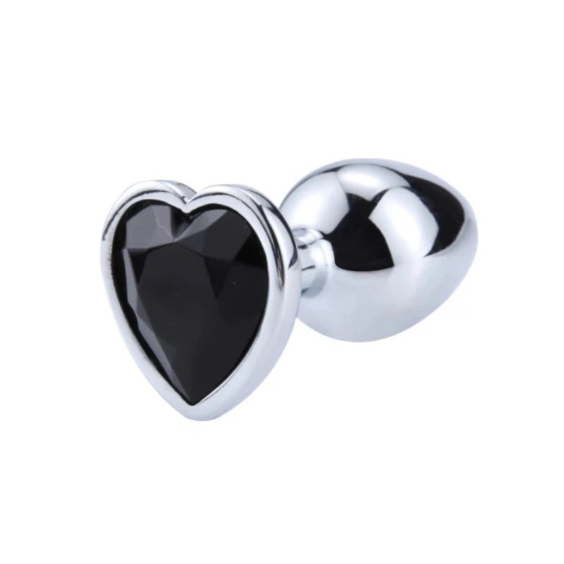 Hearty Butt plug Large Silver with Black Heart Crystal