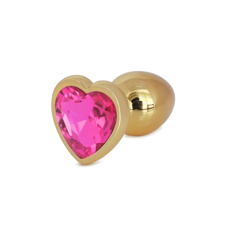 Hearty Anal plug Medium Gold with Pink Heart Crystal