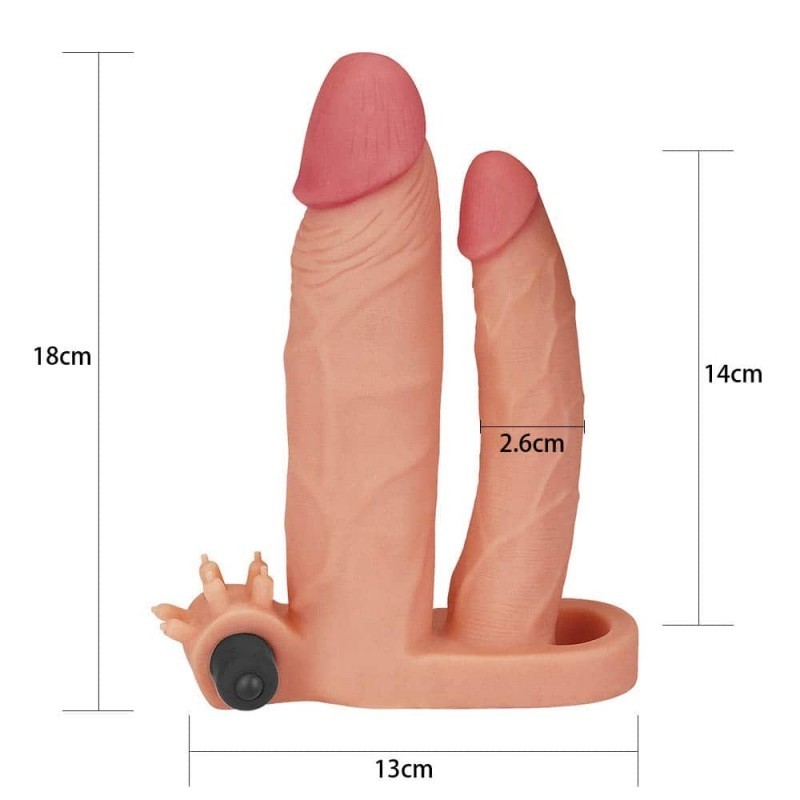 LoveToy X-Tender Add 1 Vibrating Double Penetration Sleeve Natural