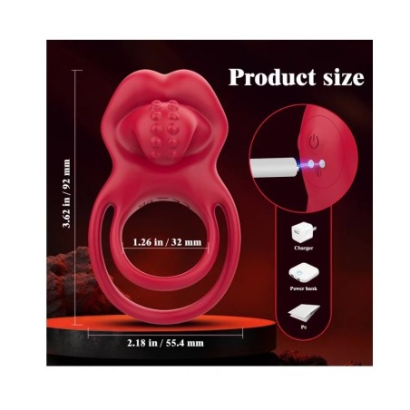 Guilty Toys Sexy Tongue Double Penis Ring 10 Vibration Modes Red