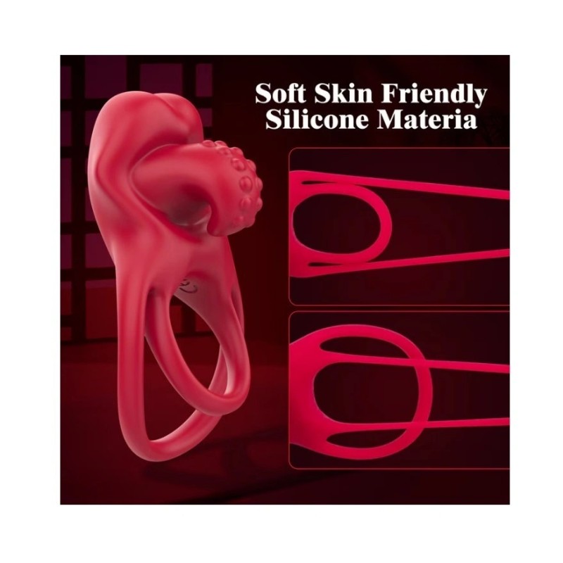 Guilty Toys Sexy Tongue Double Penis Ring 10 Vibration Modes Red