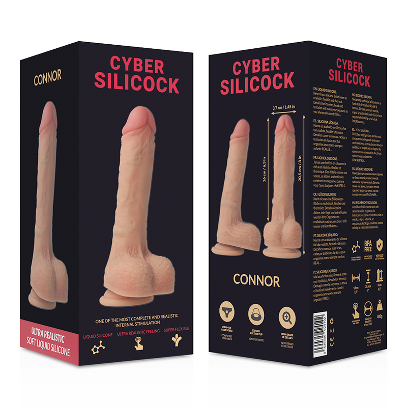 Cyber, Silicock, Strap-on, connor, Liquid, Σιλικόνη, 20,5cm, 3 Δαχτυλίδια