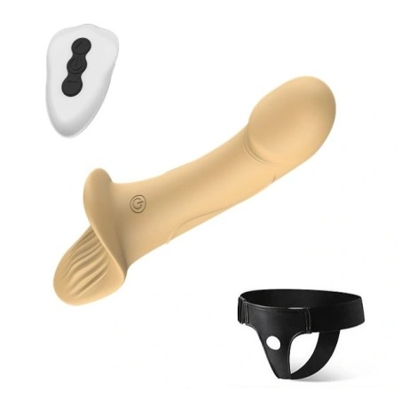 Guilty Toys Double Fun Strap-On Remote 9 Modes Silicone Natural 15cm
