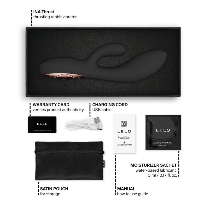 Lelo | Ina Thrust | Rabbit Δονητής Σιλικόνης με Ώθηση - Μαύρος