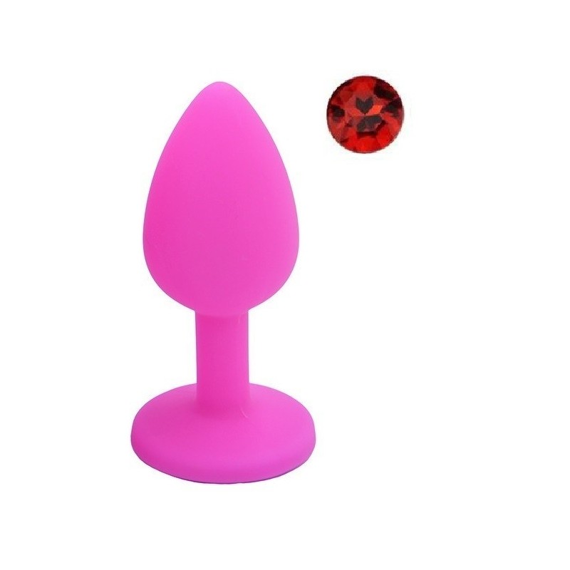 Guilty Toys Silicone Butt Plug, Small, Pink / Red Crystal