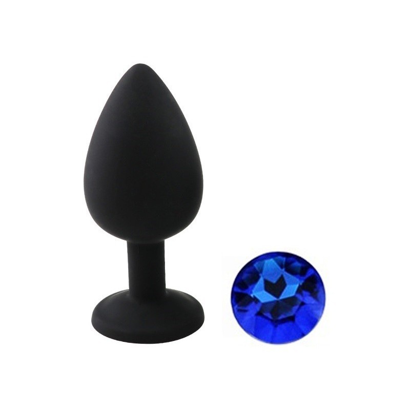 Guilty Toys Silicone Butt Plug Large Black/Blue Crystal