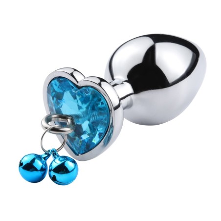 Μεταλλική Πρωκτική Σφήνα Καρδιά Ring My Bells με Καμπανάκι Small - Ασημί/Μπλε