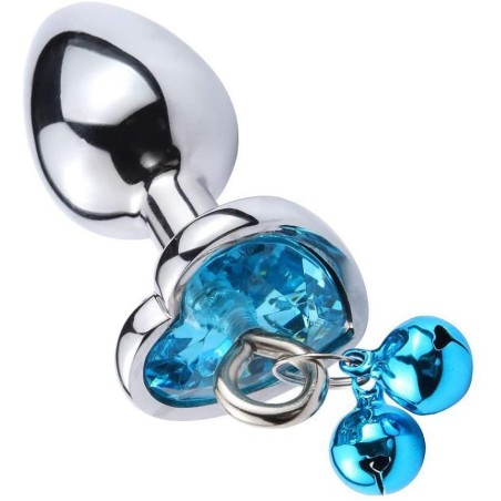 Μεταλλική Πρωκτική Σφήνα Καρδιά Ring My Bells με Καμπανάκι Small - Ασημί/Μπλε