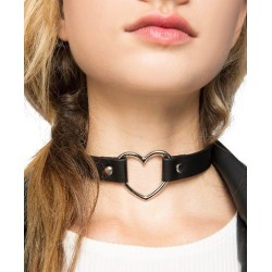Heart Choker Eco-Leather Collar with Metal Heart Ring Black