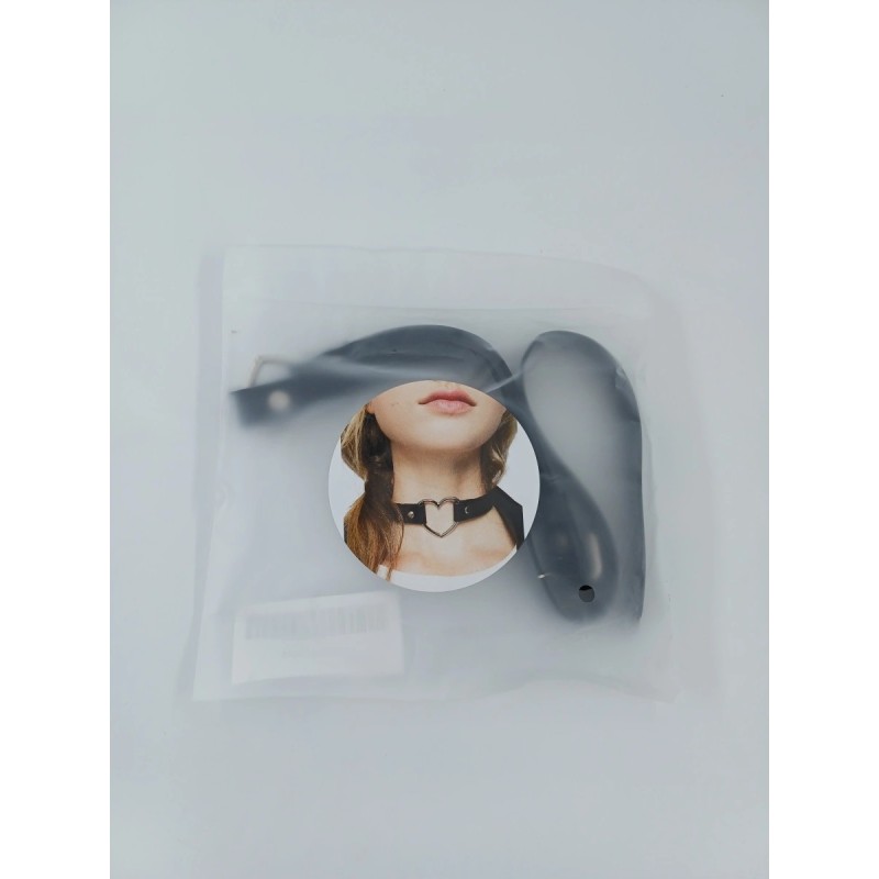 Heart Choker Eco-Leather Collar with Metal Heart Ring Black