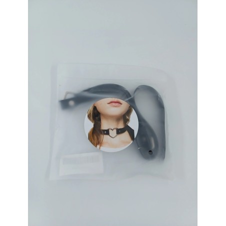Heart Choker Eco-Leather Collar with Metal Heart Ring Black