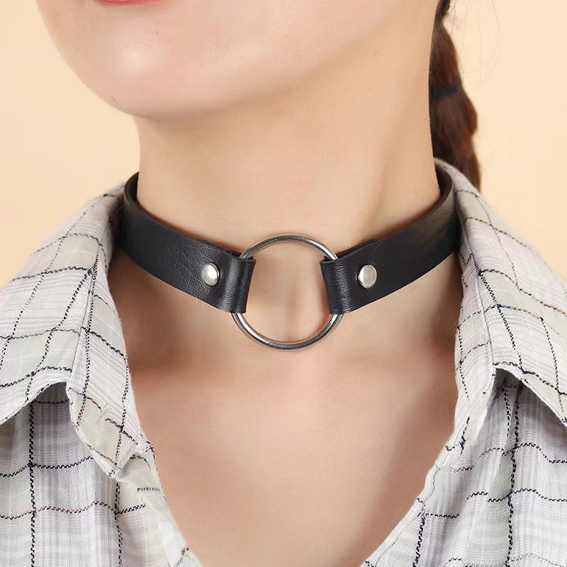 Eco-Leather Choker Collar with Metal O-Ring Black