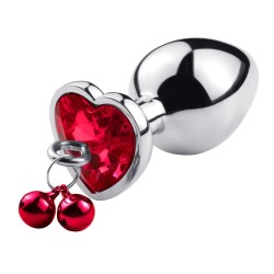 Passion Labs Ring My Bells Heart Small Metal Anal Plug Silver/Red