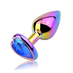 Guilty Toys Rainbow Butt Plug Medium, Heart Shape, Dark Blue Crystal