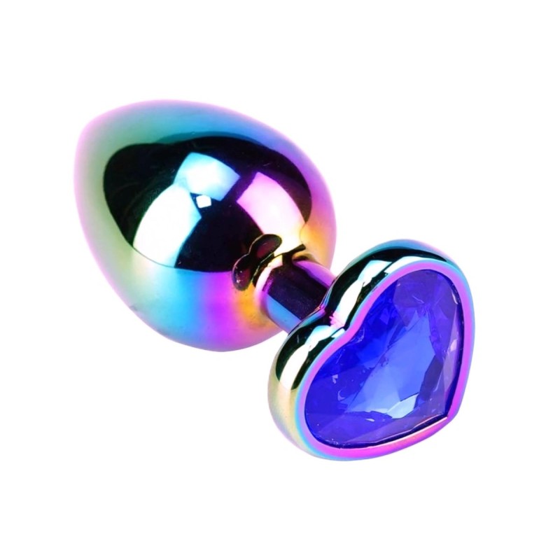Guilty Toys Rainbow Butt Plug Medium, Heart Shape, Dark Blue Crystal