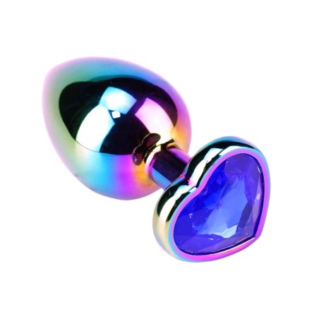 Guilty Toys Rainbow Butt Plug Medium, Heart Shape, Dark Blue Crystal