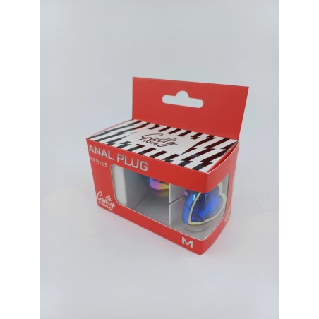 Guilty Toys Rainbow Butt Plug Medium, Heart Shape, Dark Blue Crystal