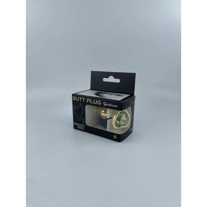 Passion Labs Hearty Butt Plug, Small, Gold / Light Green Heart