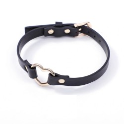 Choker Λαιμού Golden Heart από Οικολογικό Δέρμα με Χρυσή Καρδιά - Μαύρο