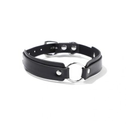 Fetish Love Eco-Leather Choker Collar with Metal Ring Black