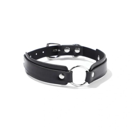 Fetish Love Eco-Leather Choker Collar with Metal Ring Black