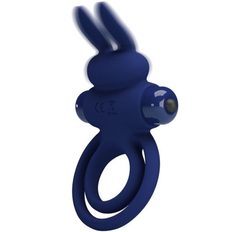 Pretty Love Darey Double Vibrating Cock Ring with Rabbit Stimulator - Blue