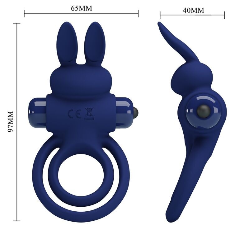 Pretty Love Darey Double Vibrating Cock Ring with Rabbit Stimulator - Blue