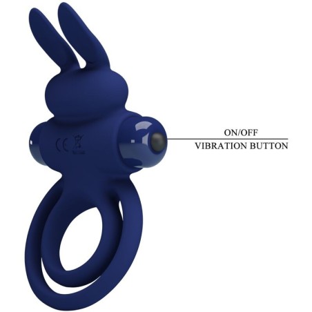 Pretty Love Darey Double Vibrating Cock Ring with Rabbit Stimulator - Blue