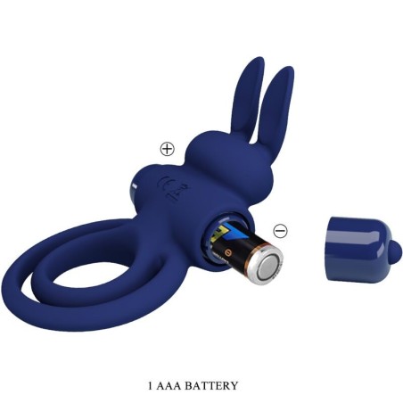 Pretty Love Darey Double Vibrating Cock Ring with Rabbit Stimulator - Blue