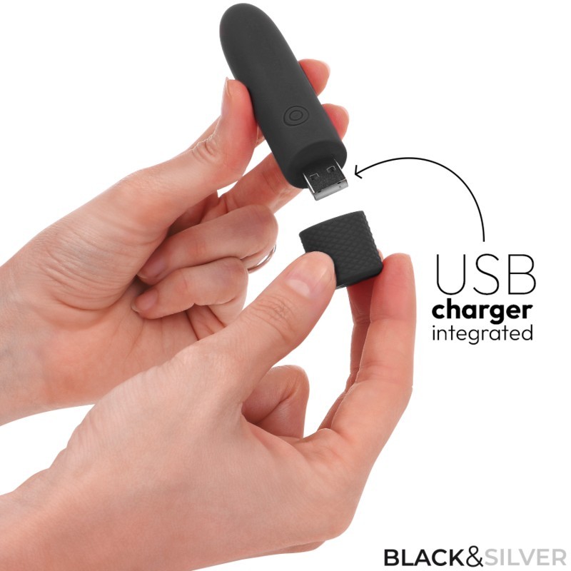 Black & Silver Geri Rechargeable Mini Vibrator 8 Vibrations 10 cm Black