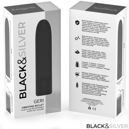 Black & Silver Geri Rechargeable Mini Vibrator 8 Vibrations 10 cm Black